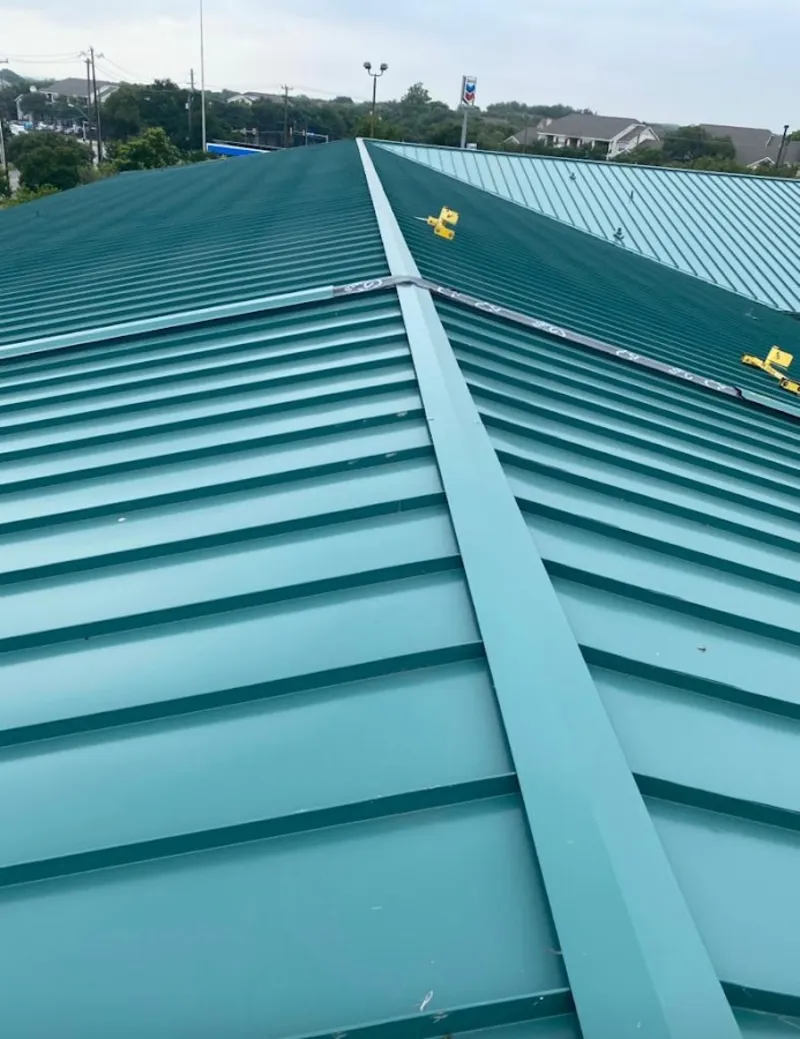 Green commercial metal roof ridge and valley for Metal Roof Repair in Neptune